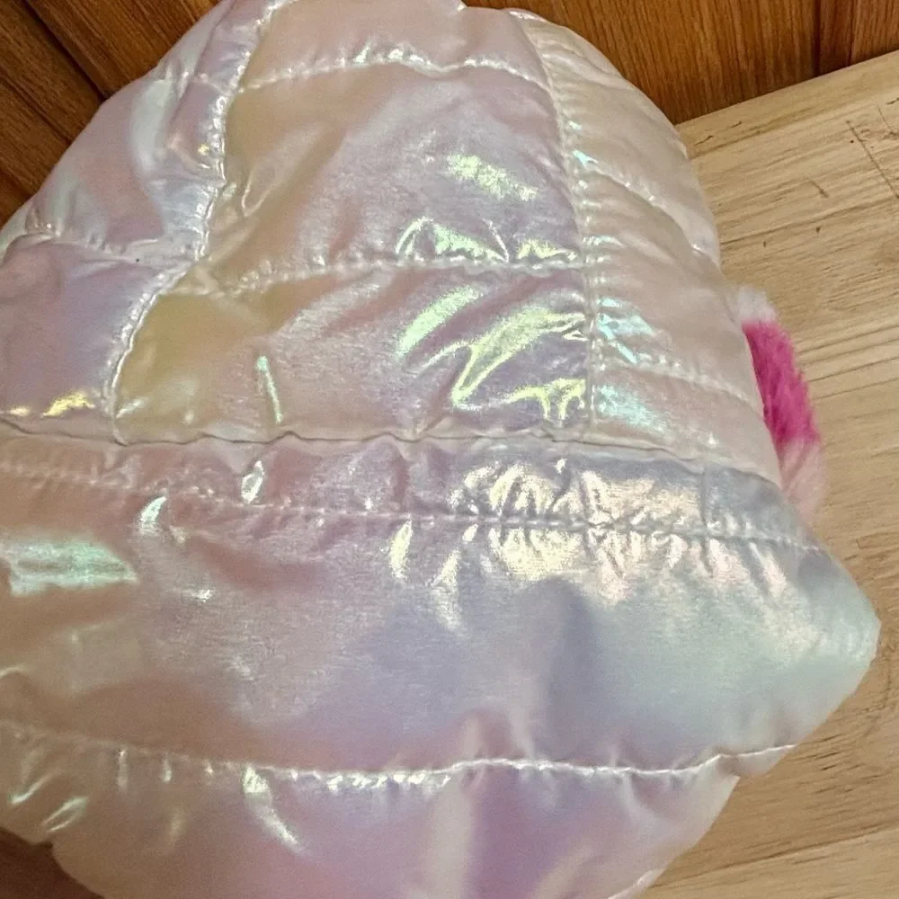 Juicy Couture Baby glam iridescent white plush cap hat head covering